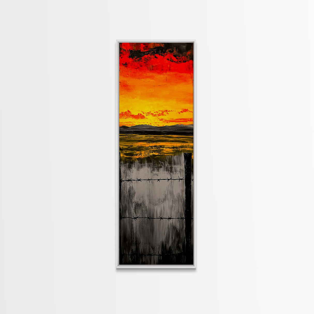 Sunset Fence, Fiery Sky, Bold Colors, Canvas Print, Western Landscape, Rustic Home Decor, Ranch Wall Art, Farmhouse Living Room