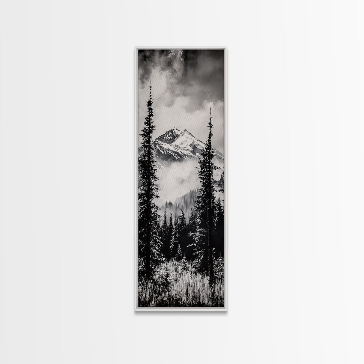 Snowy Mountains, Black and White, Misty Pines, Canvas Print, Winter Wall Art, Nature Photography, Lodge Decor, Cabin Wall Art