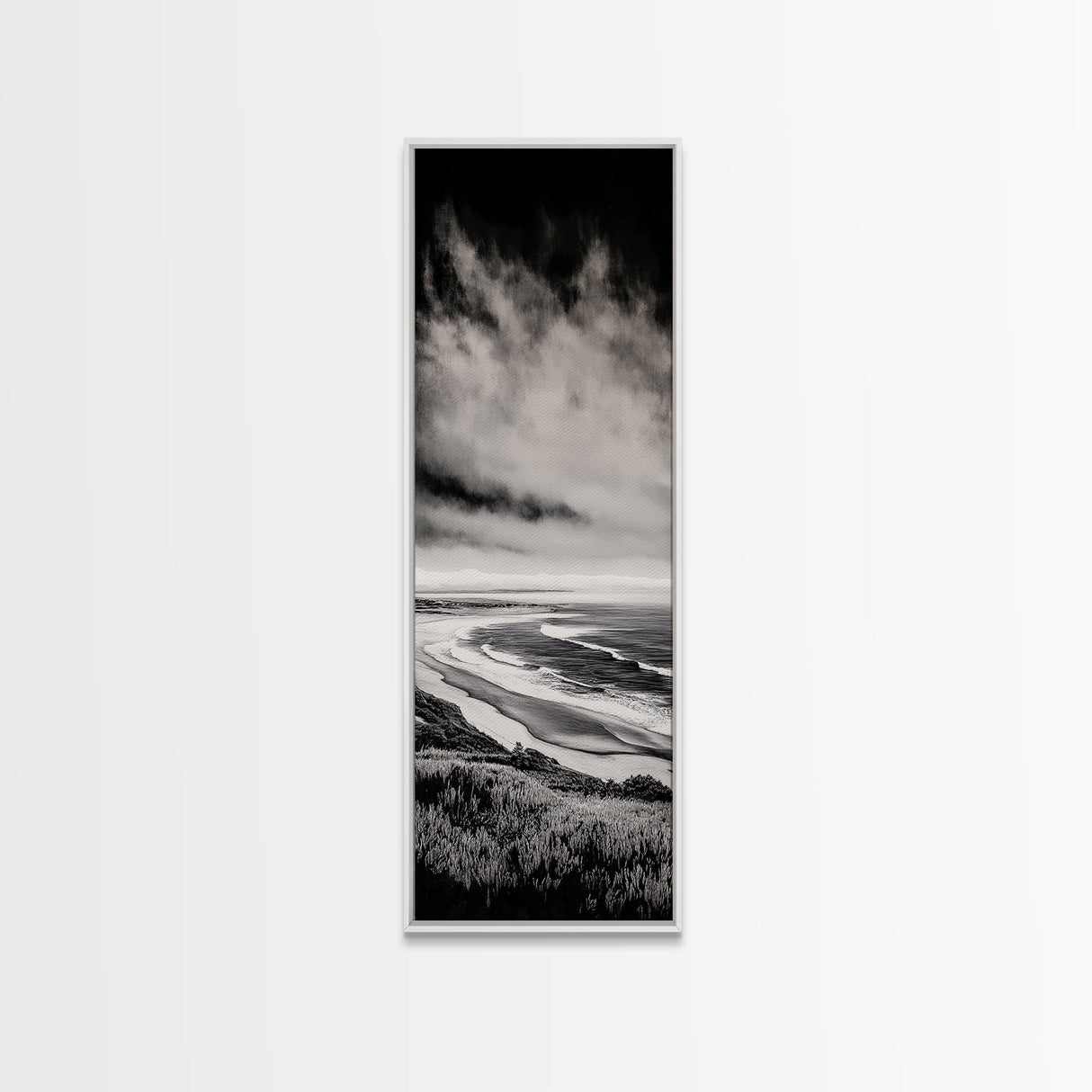 Monochrome Beach, Minimalist Seascape, Black And White Photography, Coastal Wall Art, Tranquil Shoreline, Modern Decor, Canvas Print