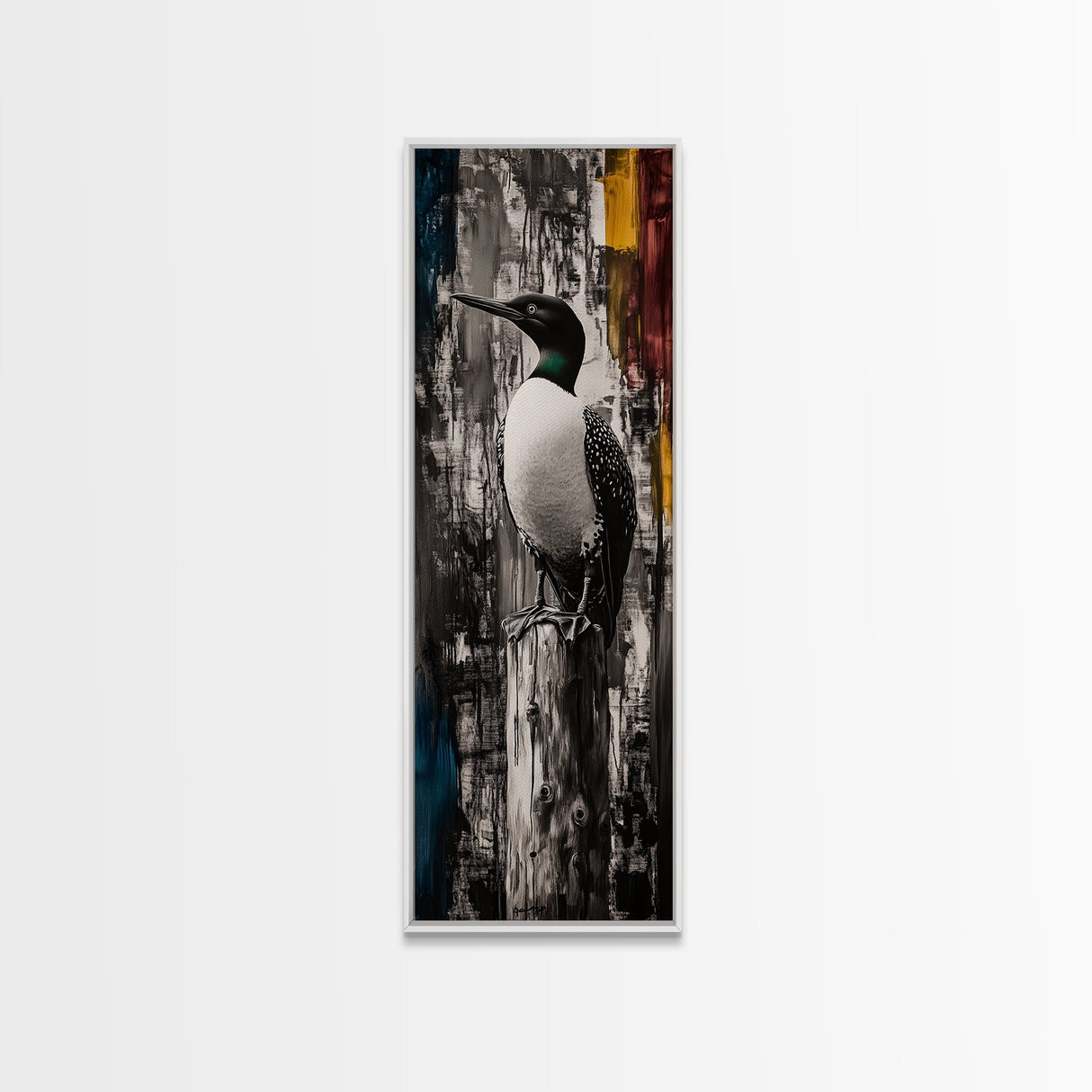 Loon on a Post, Nature Wildlife Art, Rustic Lake House Decor, Canvas Print, Black and White Bird Art, Minimalist Nature Wall Decor