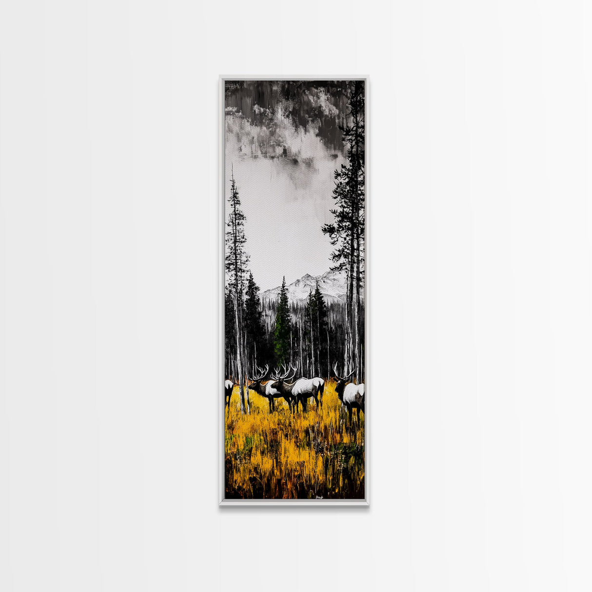 Autumn Elk, Wildlife Painting, Rustic Lodge Decor, Mountain Scene Art, Framed Canvas Print, Cabin Wall Art, Fall Art, Western Decor
