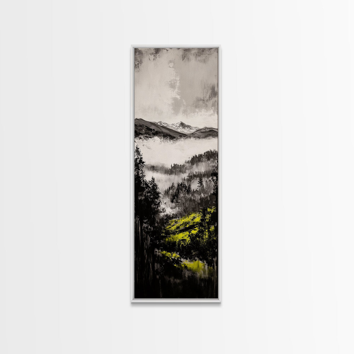 Misty Peaks, Mountain View, Landscape Art, Wilderness Wall Art, Framed Canvas Print, Cabin Decor, Outdoor Enthusiast Gift, Nature Scene