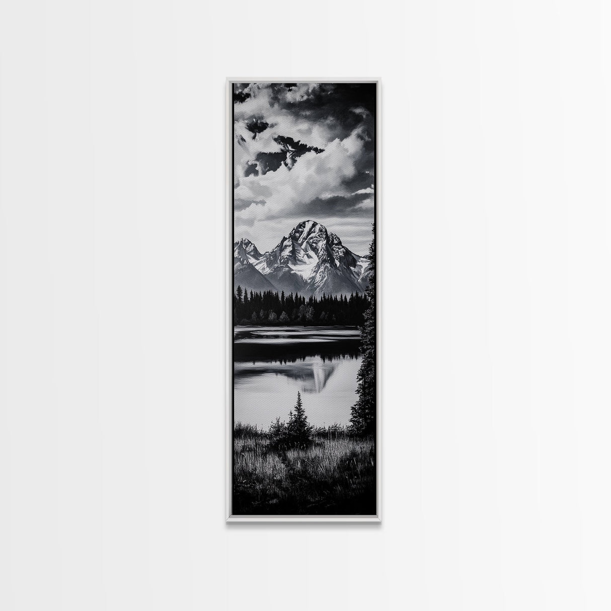 Teton Mountains, Framed Canvas Print, National Park Art, Rustic Cabin Decor, Wilderness Landscape, Black and White Art, Office Decor