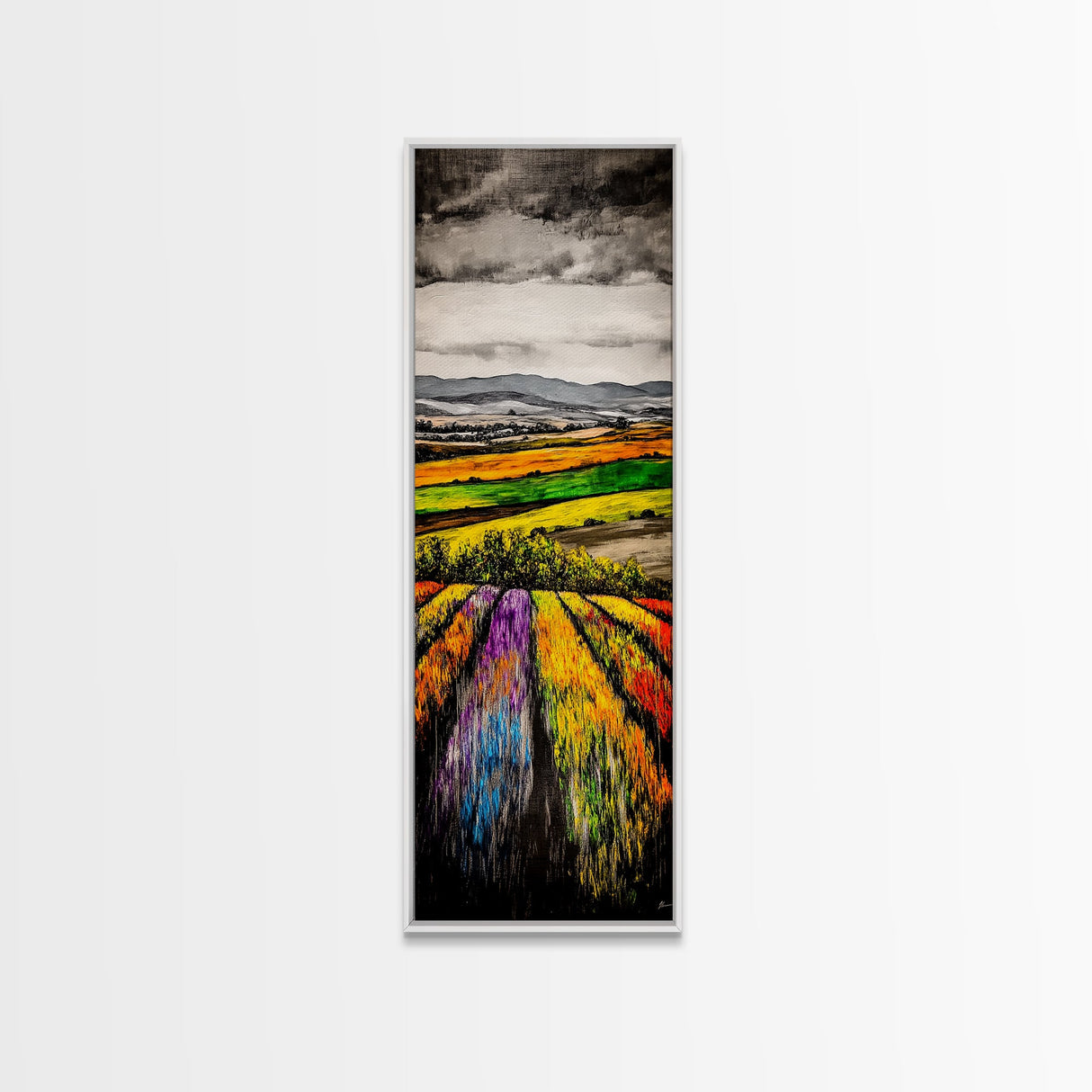 Vibrant Field Landscape, Autumn Farm Painting, Rustic Countryside Decor, Farmhouse Wall Art, Nature Artwork, Framed Canvas Print