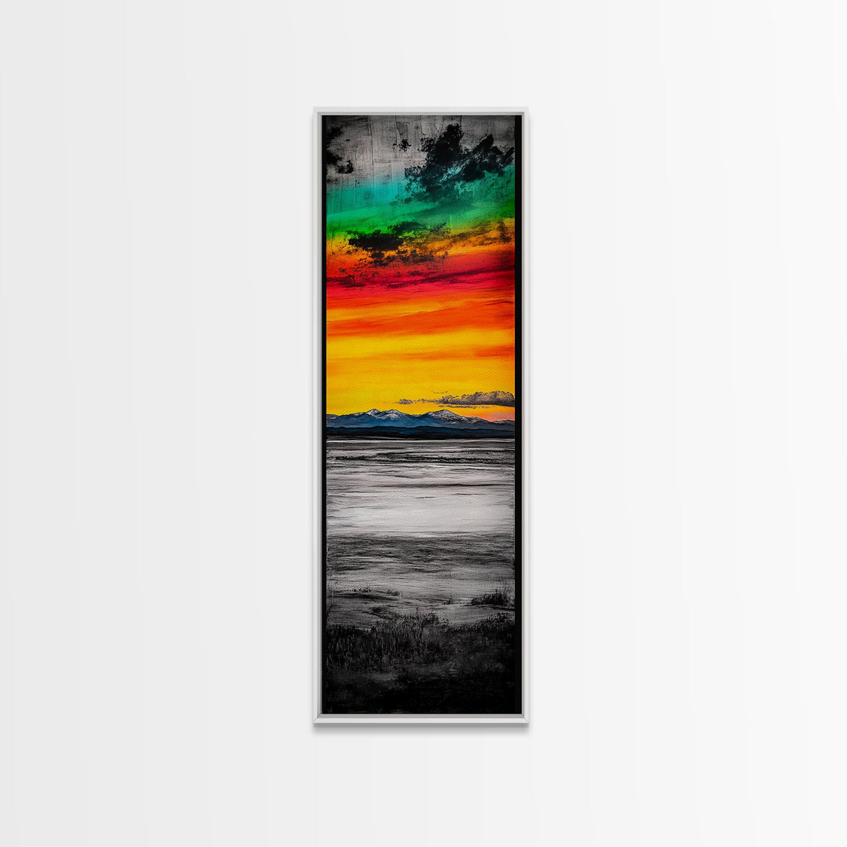 Vibrant Sunset Art, Mountain Landscape Print, Colorful Sky Painting, Modern Nature Decor, Home Wall Art, Large Canvas Print