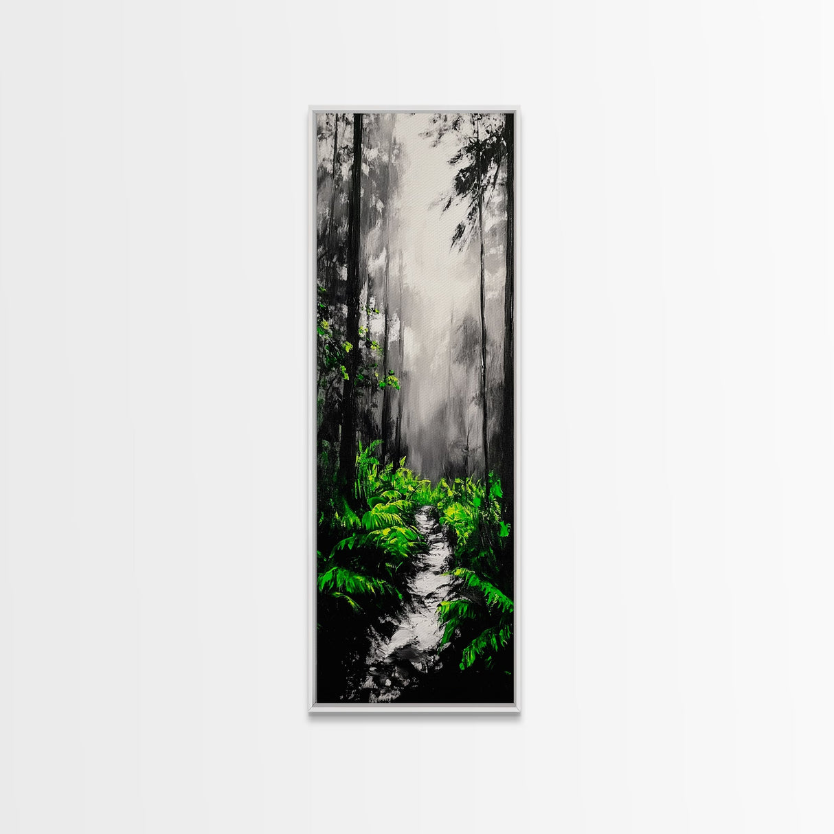 Misty Forest, Green Ferns, Moody Nature, Dark Aesthetic, Wall Decor, Canvas Print, Living Room Art, Modern Minimalist Artwork