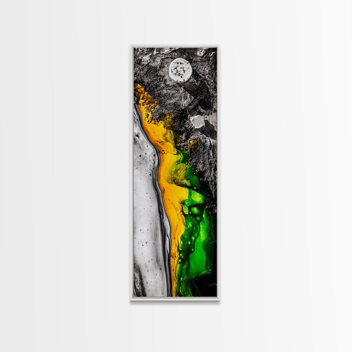 Marbled Abstract Art, Green and Yellow Fluid Painting, Modern Wall Decor, Textured Artwork, Contemporary Office Art, Framed Canvas Print