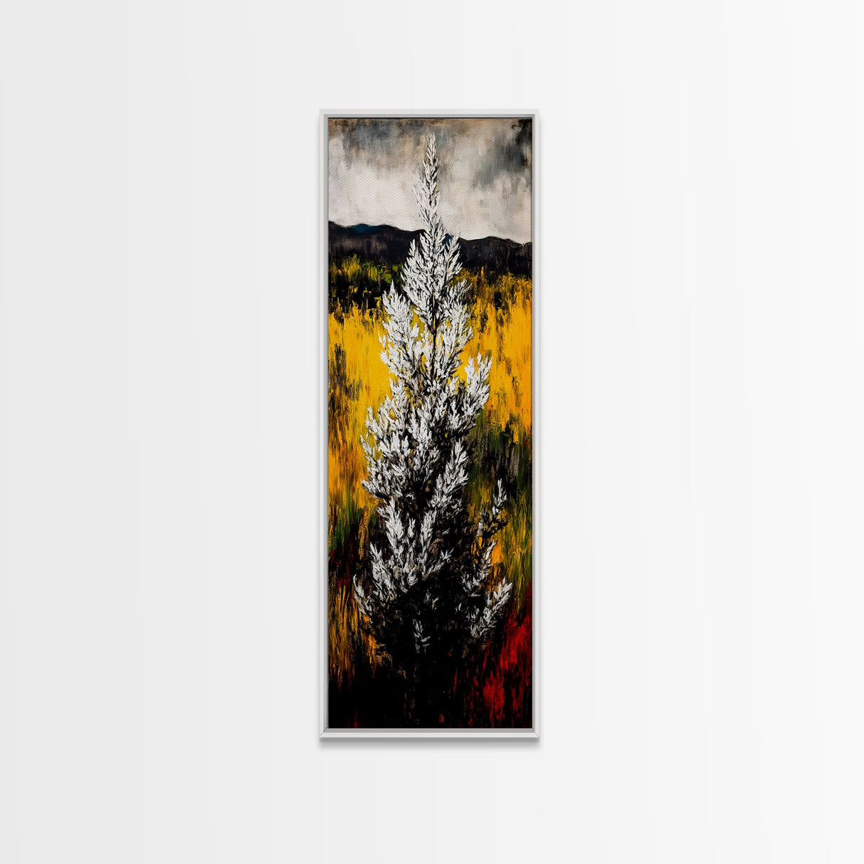 Snowy Tree Landscape, Winter Forest Wall Art, Rustic Nature Painting, Fall Home Decor, Cabin Living Room Artwork, Framed Canvas Print