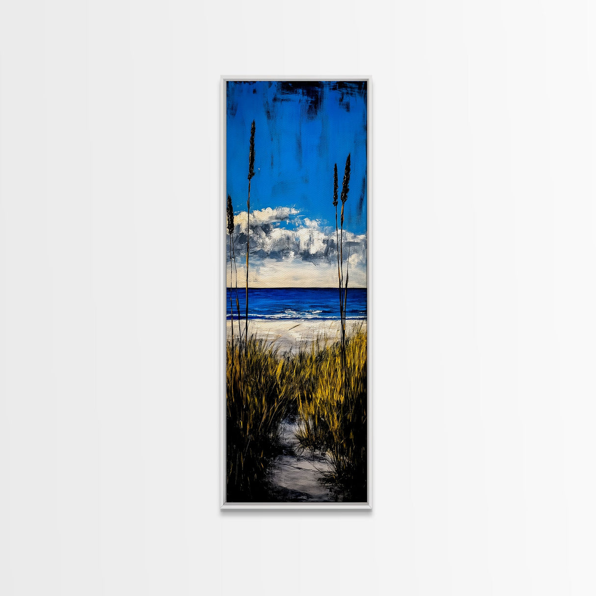 Coastal Dunes, Ocean View, Blue Sky, Framed Canvas Print, Beach Wall Art, Nautical Decor, Living Room Wall Art, Seaside Home Decor