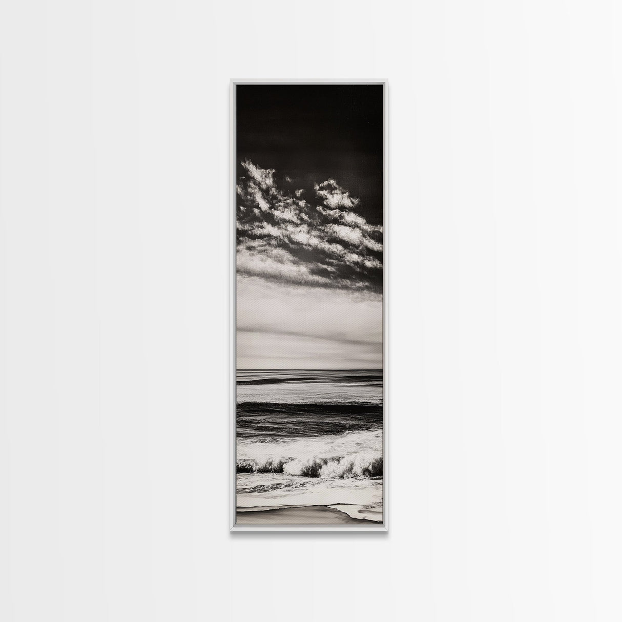 Ocean Horizon, Black and White, Cloudy Sky, Canvas Print, Coastal Wall Art, Minimalist Seascape, Modern Living Room Decor, Nautical Art