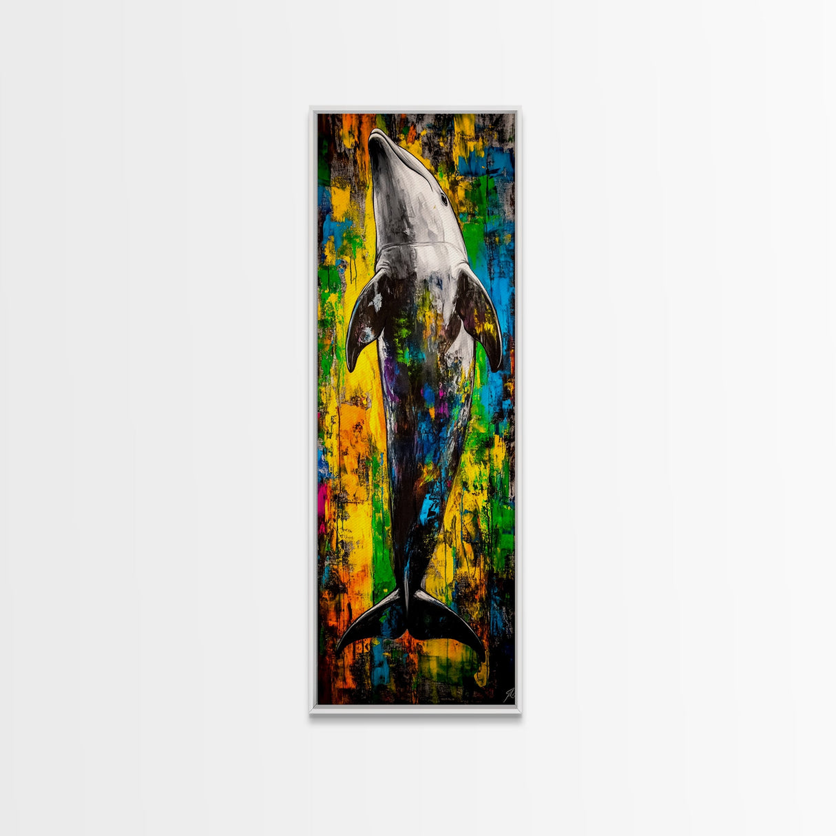 Colorful Dolphin Art, Ocean Wildlife Painting, Nautical Home Decor, Beach House Wall Art, Coastal Living Style, Canvas Print
