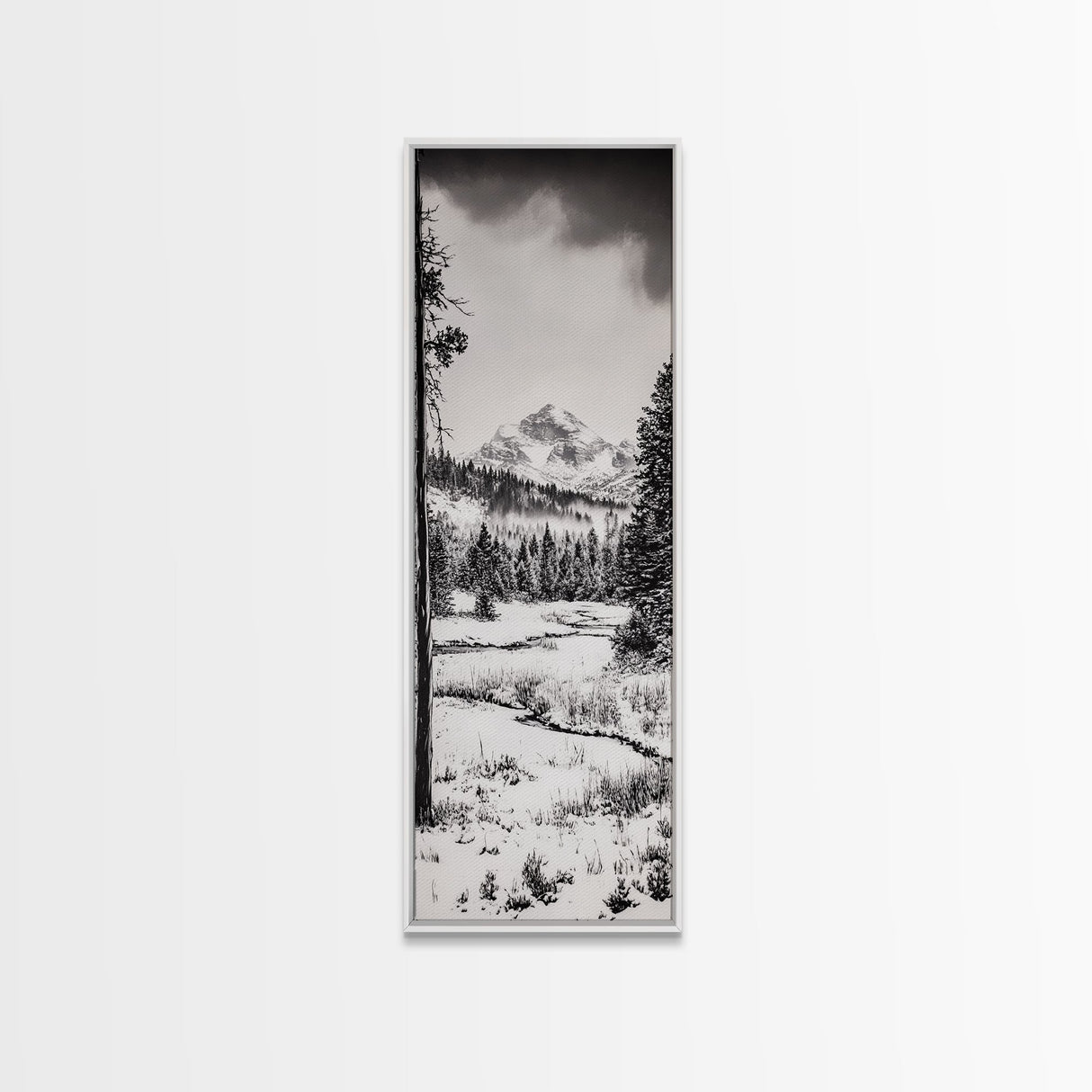Winter Landscape, Snowy Mountains, Canvas Print, Black and White Photography, Rustic Home Decor, Cozy Cabin Wall Art, Nature Photography