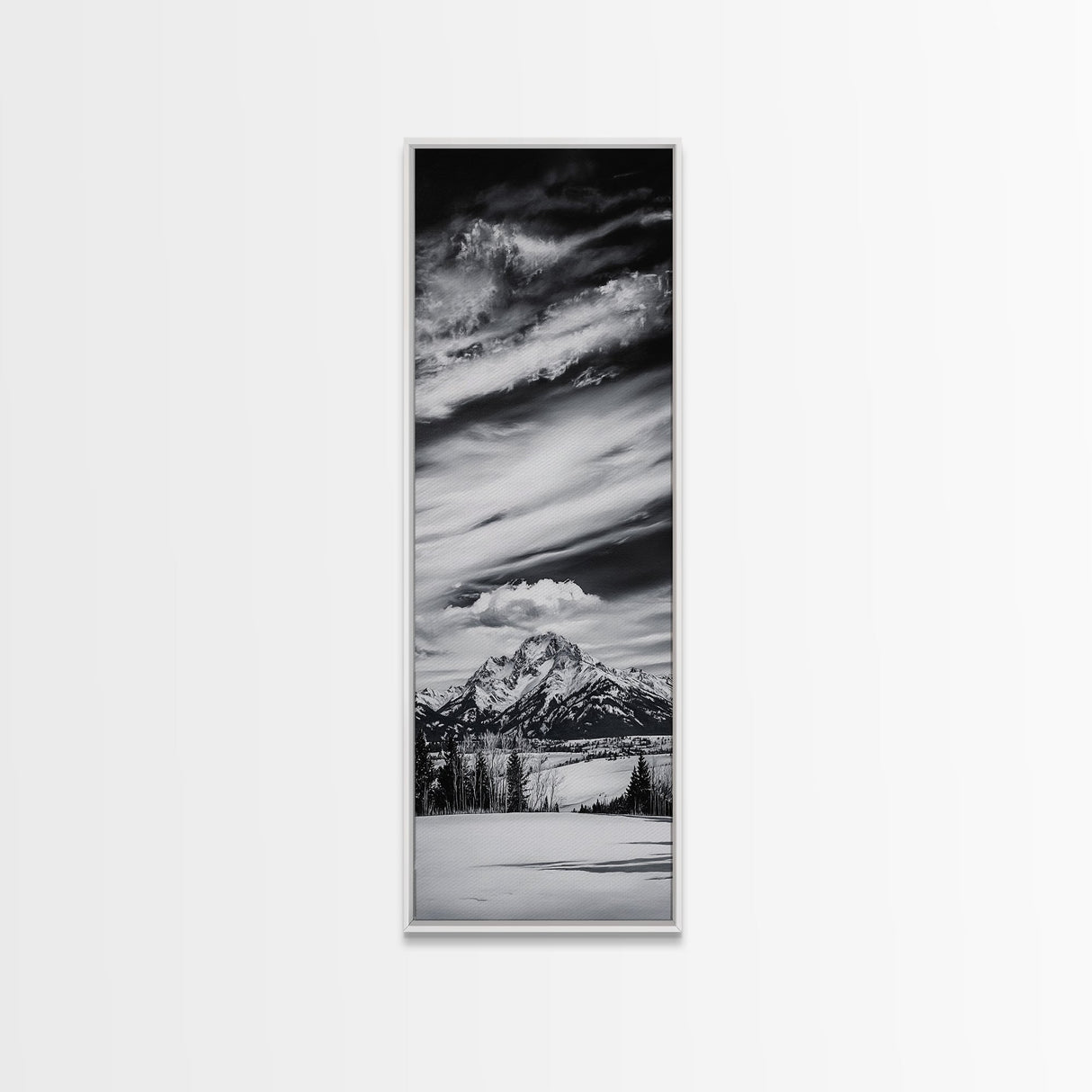 Majestic, Mountain, Black and White, Framed Canvas Print, Sky Photography, Minimalist Wall Art, Home Office Decor, Living Room Artwork