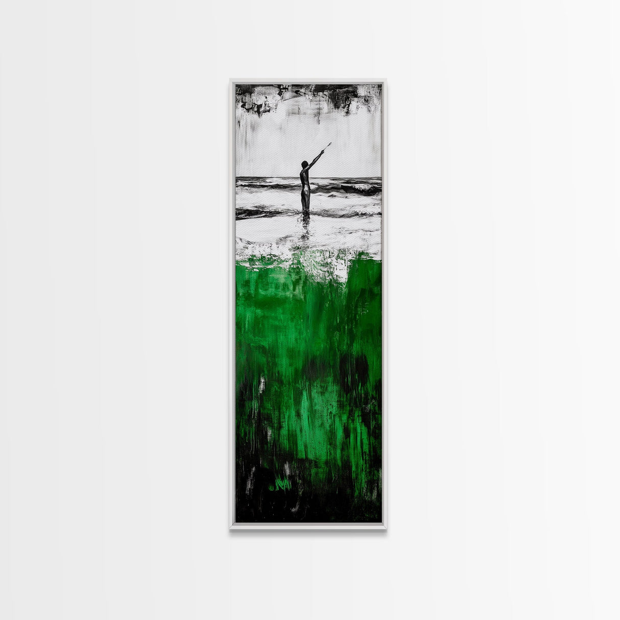 Abstract Ocean, Surreal Water, Green and Black, Framed Canvas Print, Coastal Minimalist Art, Modern Beach Wall Decor, Office Art