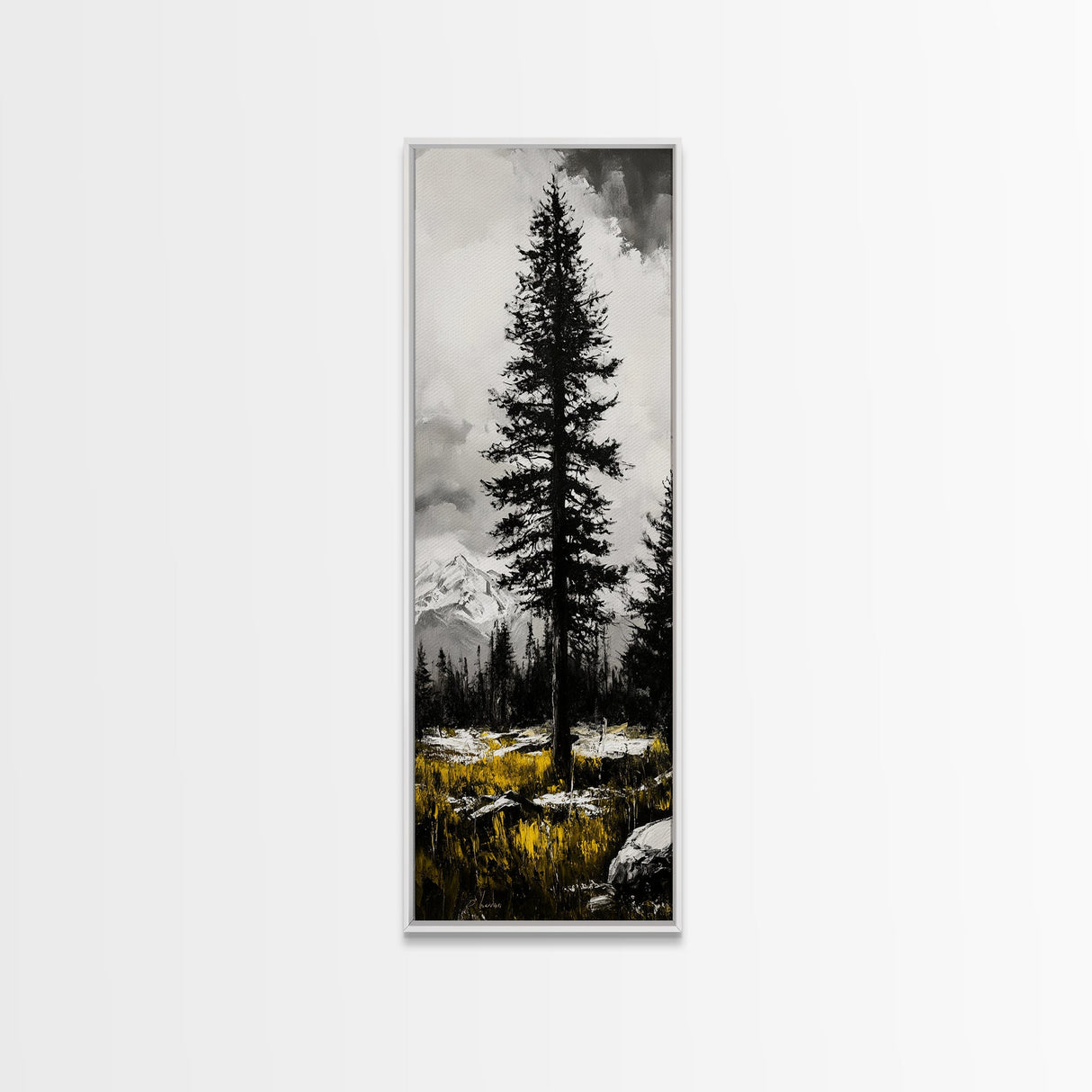 Lone Pine, Mountain View, Black and White, Canvas Print, Nature Wall Art, Rustic Home Decor, Cabin or Lodge Artwork