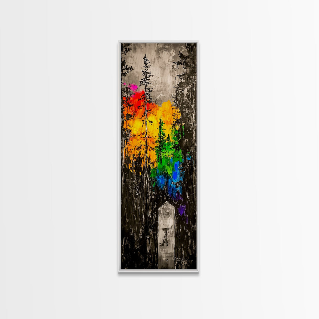 Rainbow Forest, Abstract Trees, Dark Woodland, Canvas Print, Vibrant Nature Art, Boho Home Decor, Fall Wall Artwork