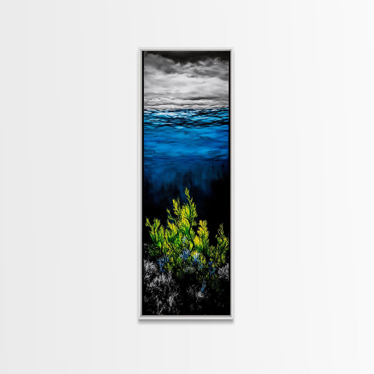 Deep Sea, Blue Water, Ocean Waves, Underwater Scene, Framed Canvas Print, Nautical Wall Art, Bathroom Art, Coastal Home Decor