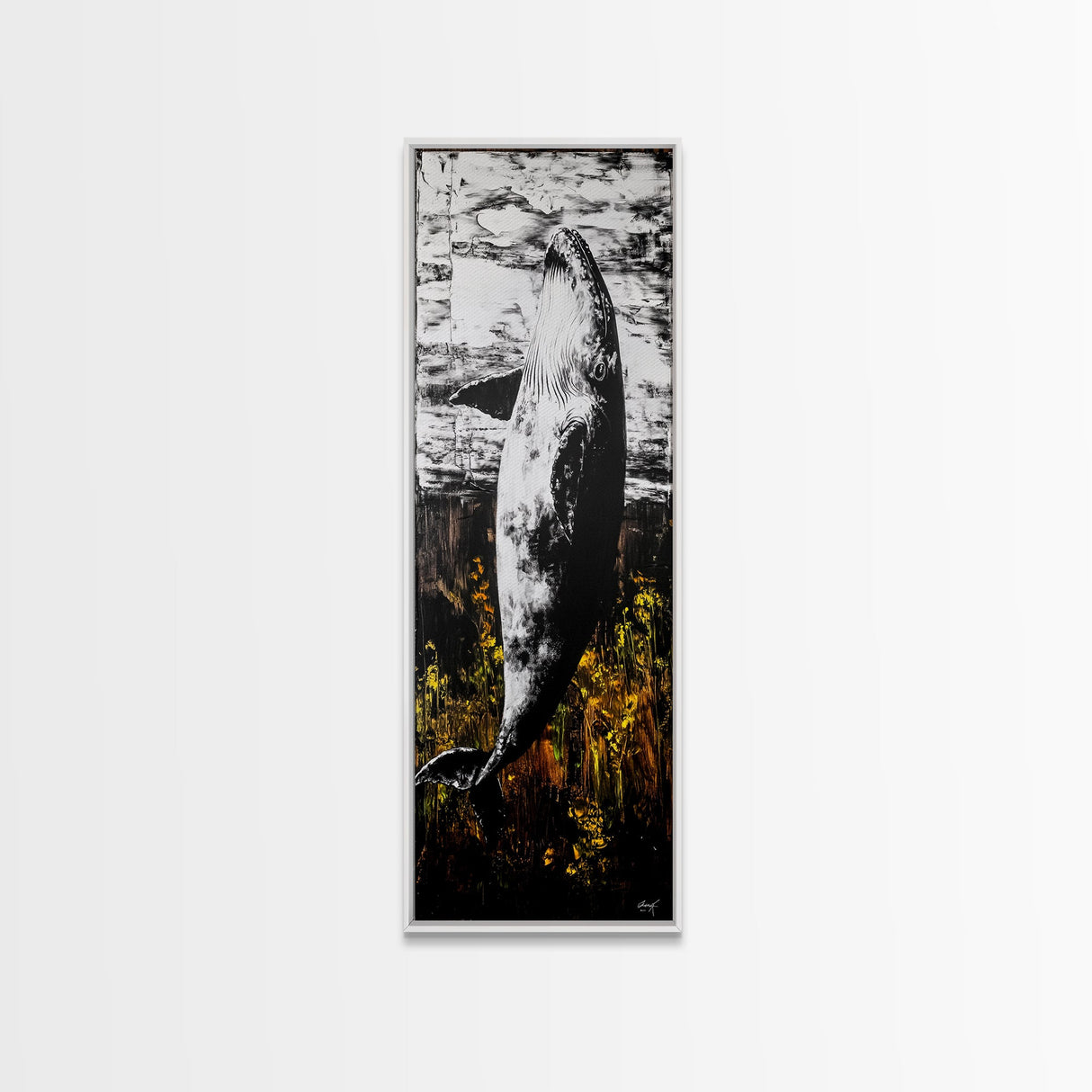 Whale Breach, Black and White Art, Ocean Wildlife, Nautical Decor, Framed Canvas Print, Coastal Home Art, Marine Life Wall Art