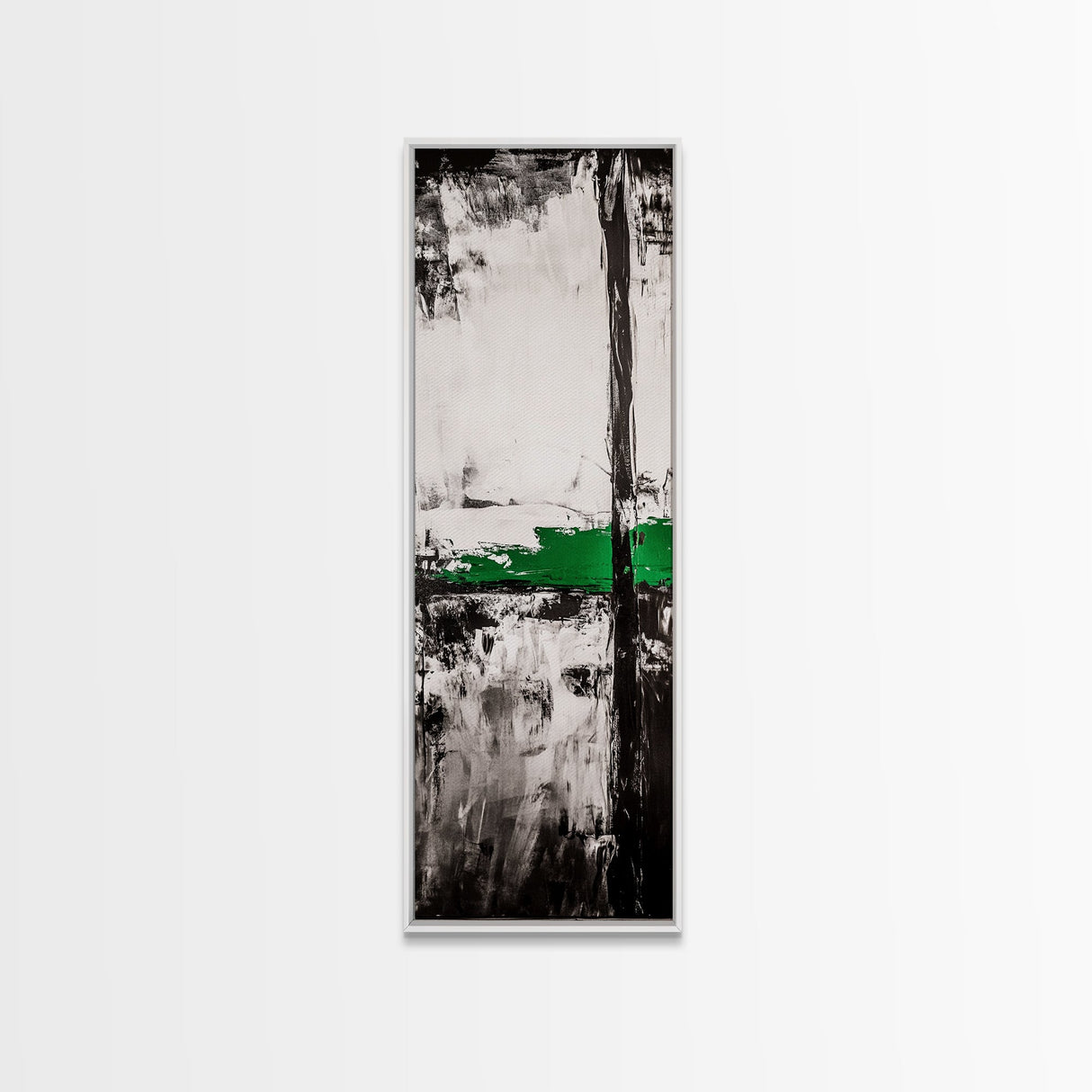 Abstract Lines, Modern Minimalist, Monochrome Art, Canvas Print, Geometric Wall Art, Black White Green, Contemporary Home Decor