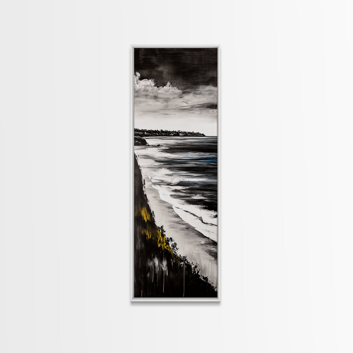 Monochrome Coast, Black and White Seascape, Framed Canvas Print, Beach House Art, Minimalist Landscape, Living Room Wall Art