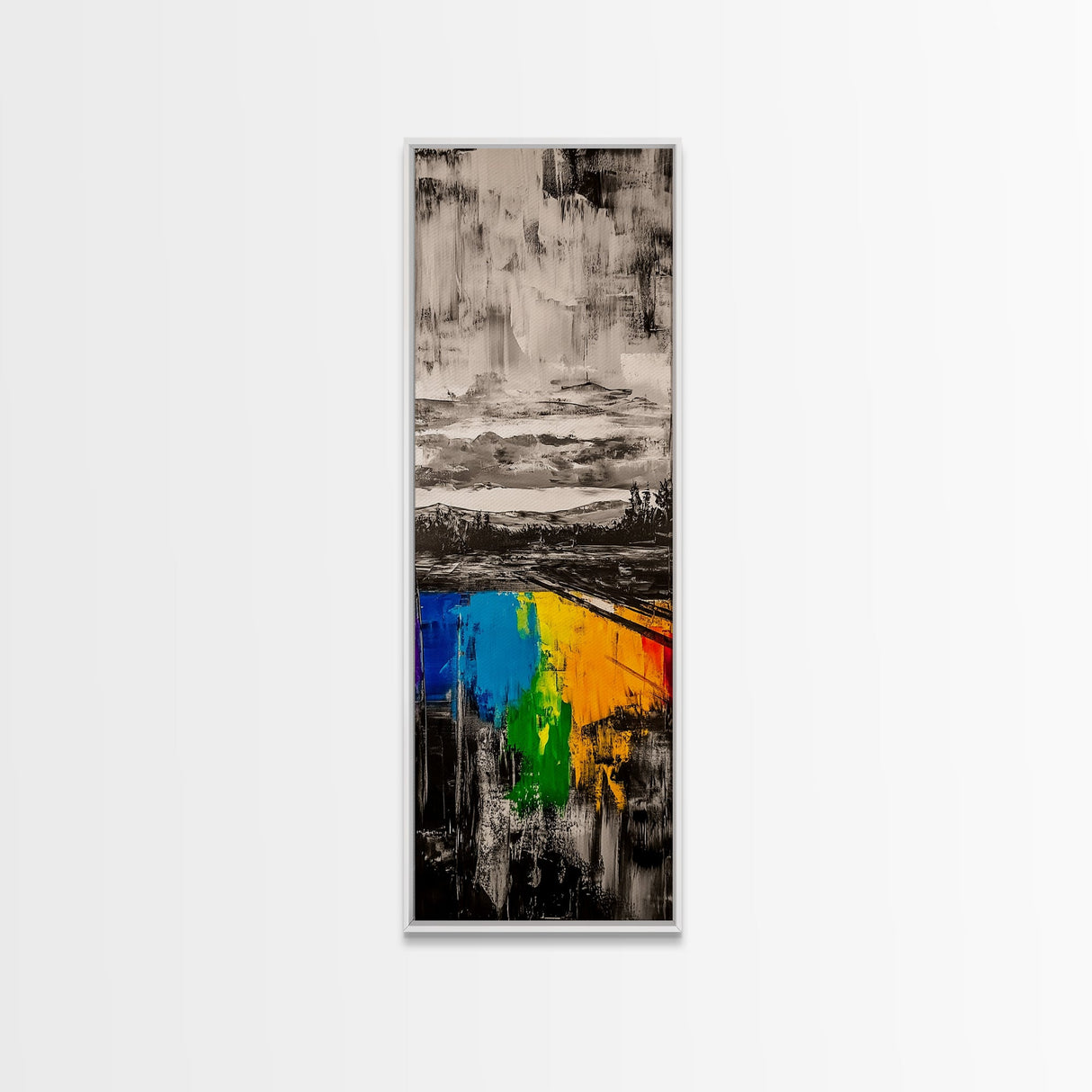 Rainbow Reflection, Colorful Landscape, Abstract Painting, Framed Canvas Print, Modern Wall Art, Office Decor, Unique Gift