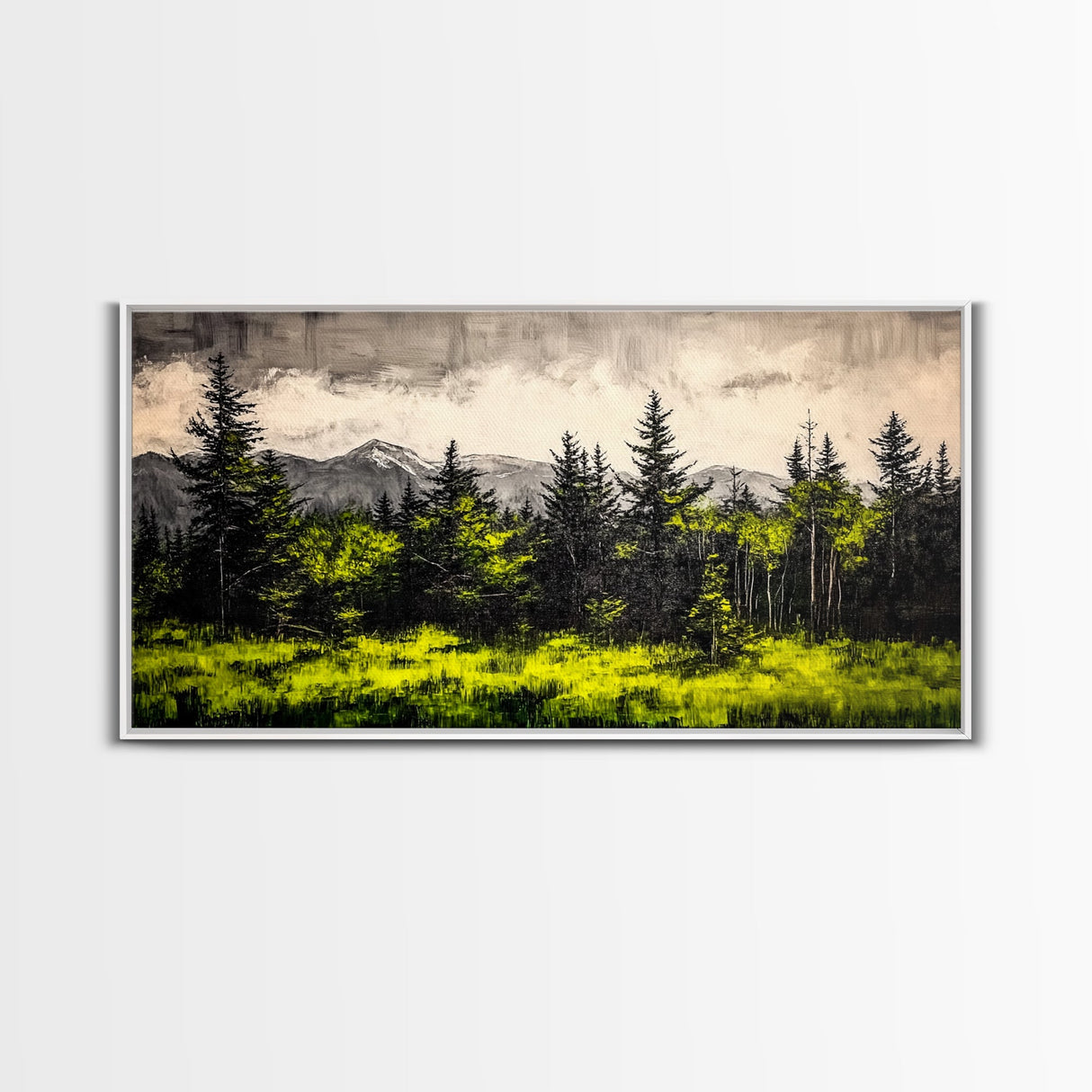 Green Forest, Mountain Landscape, Misty Trees, Framed Canvas Print, Nature Wall Art, Cabin Decor, Moody Landscape, Large Home Wall Art