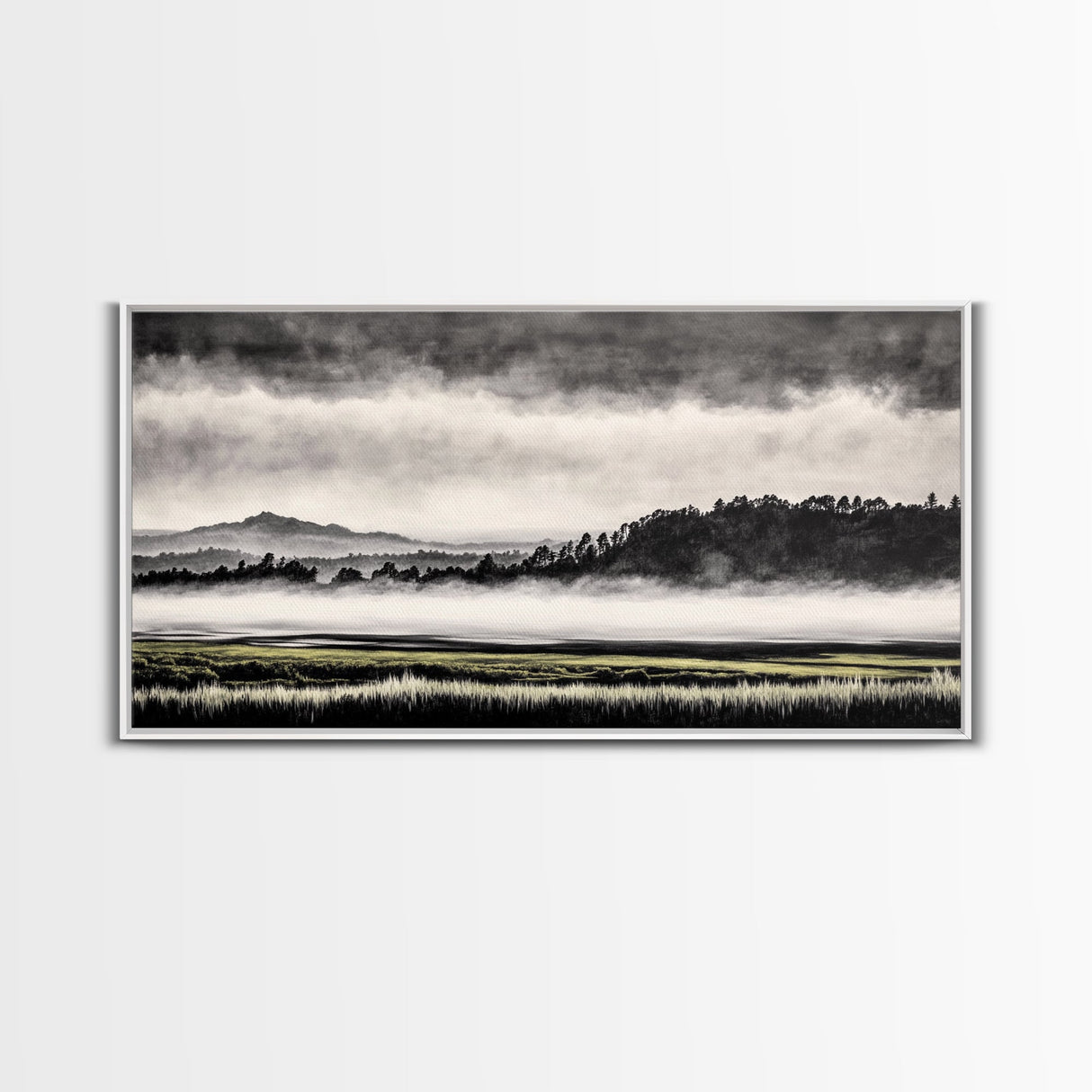 Misty Mountains, Black and White Art, Foggy Landscape, Canvas Print, Nature Wall Art, Minimalist Artwork, Bedroom Wall Decor