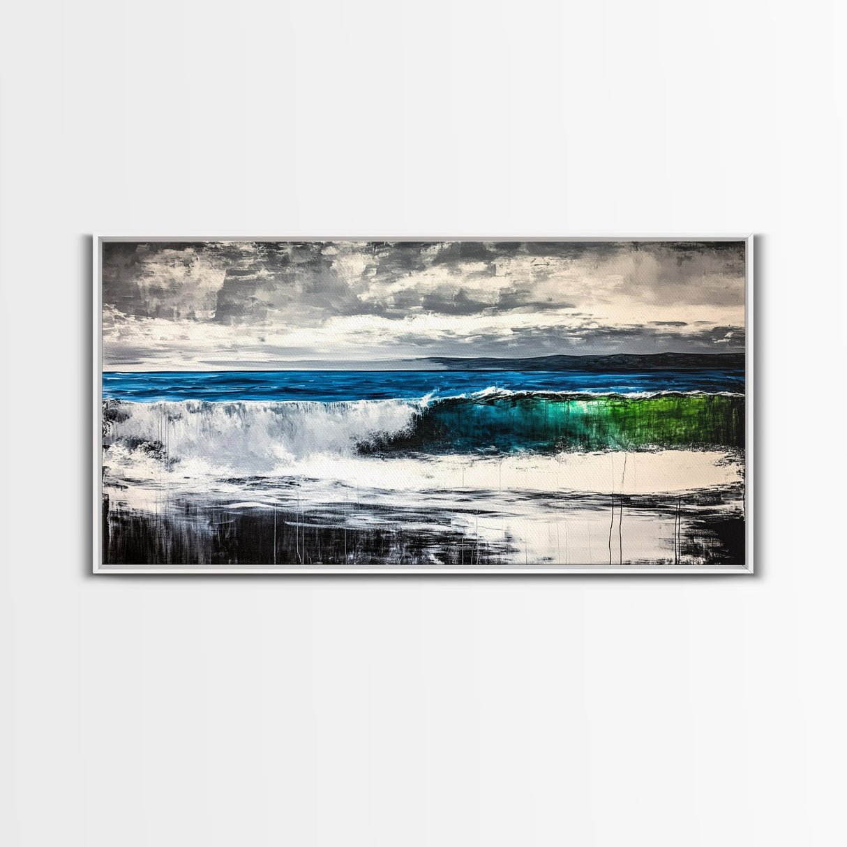 Ocean Waves, Blue and Green, Framed Canvas Print, Beach House Decor, Nautical Wall Art, Large Wall Art, Coastal Living, Modern Seascape