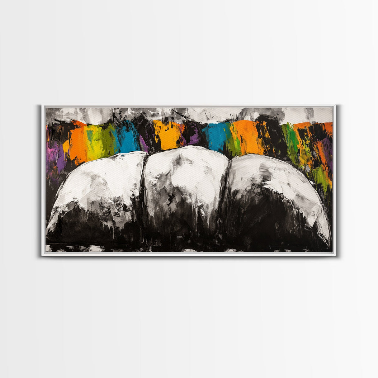 Abstract Mountains, Bold Color Landscape, Modern Art, Vibrant Nature Scene, Expressionist Painting, Living Room Decor, Framed Canvas Print