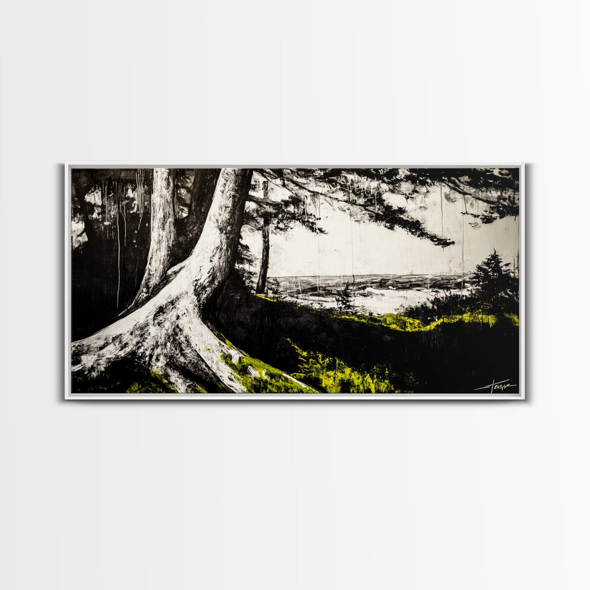 Forest Tree, Ocean View, Coastal Landscape, Canvas Print, Nature Wall Art, Black and White Art, Cabin Wall Decor, Rustic Wall Art
