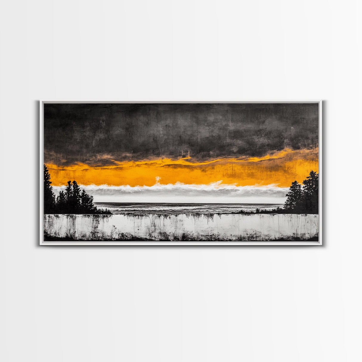 Sunset Over Ocean, Dramatic Sky, Coastal Landscape, Minimalist Wall Art, Beach Home Decor, Framed Canvas Print, Large Statement Art