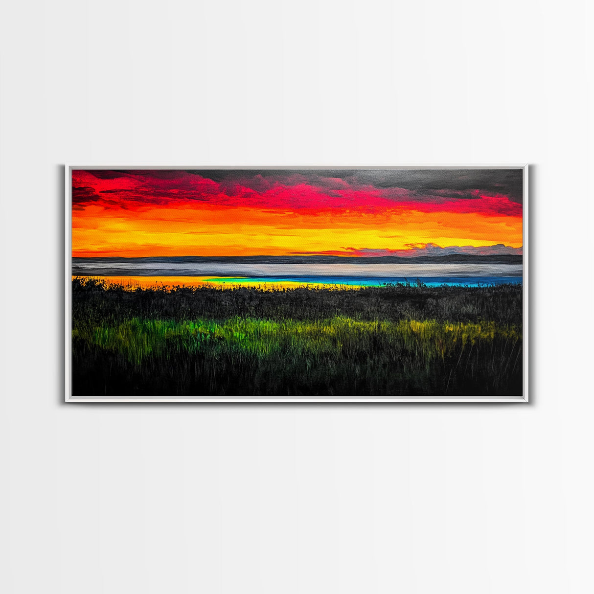 Colorful Sunset, Ocean Horizon, Bright Abstract, Vibrant Beach Art, Contemporary Landscape, Statement Piece, Canvas Print