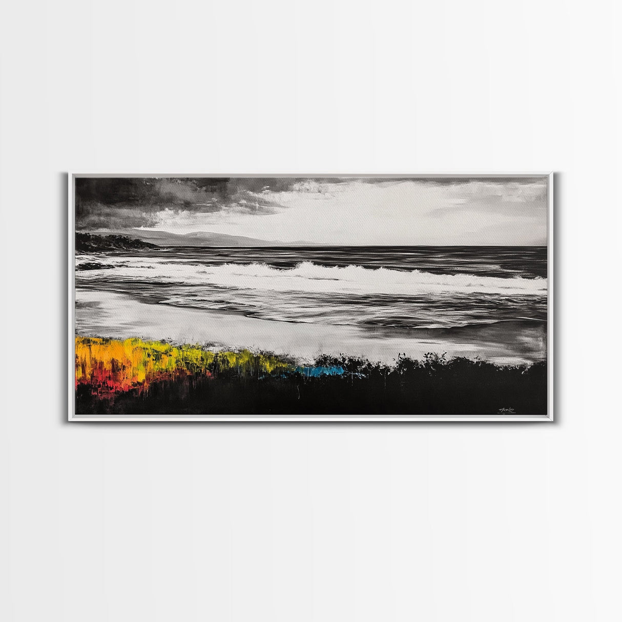 Moody Seascape, Coastal Waves, Black and White Art, Canvas Print, Beach House Decor, Modern Minimalist Wall Art, Office Wall Decor