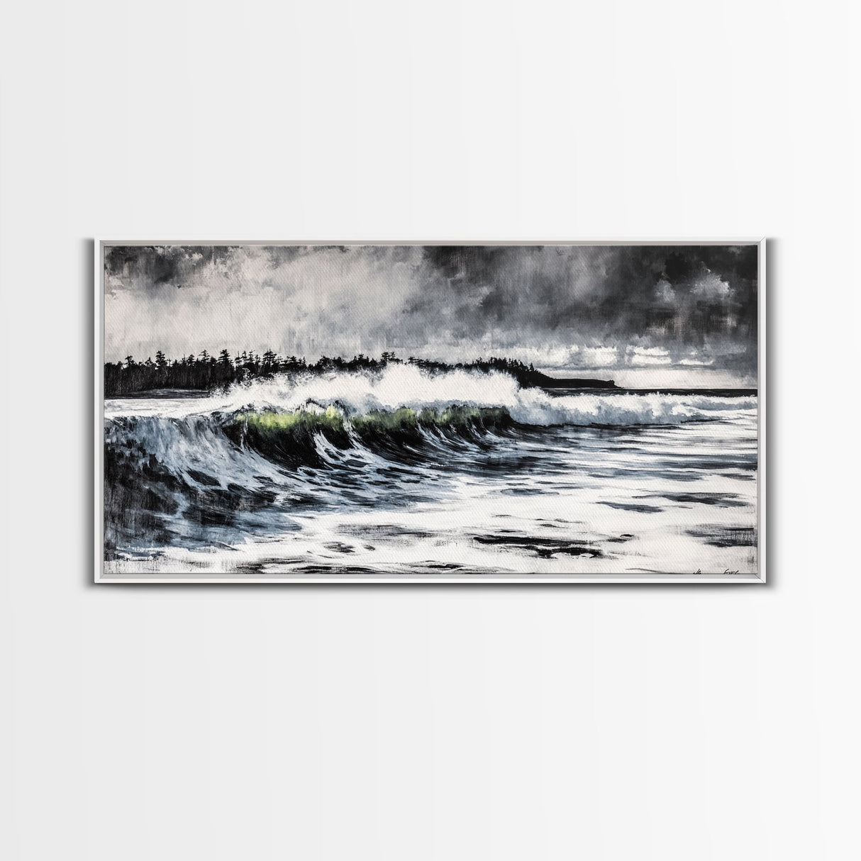 Ocean Wave, Coastal Art, Large Wall Art, Black and White Painting, Abstract Seascape, Living Room Decor, Framed Canvas Print, Beach House