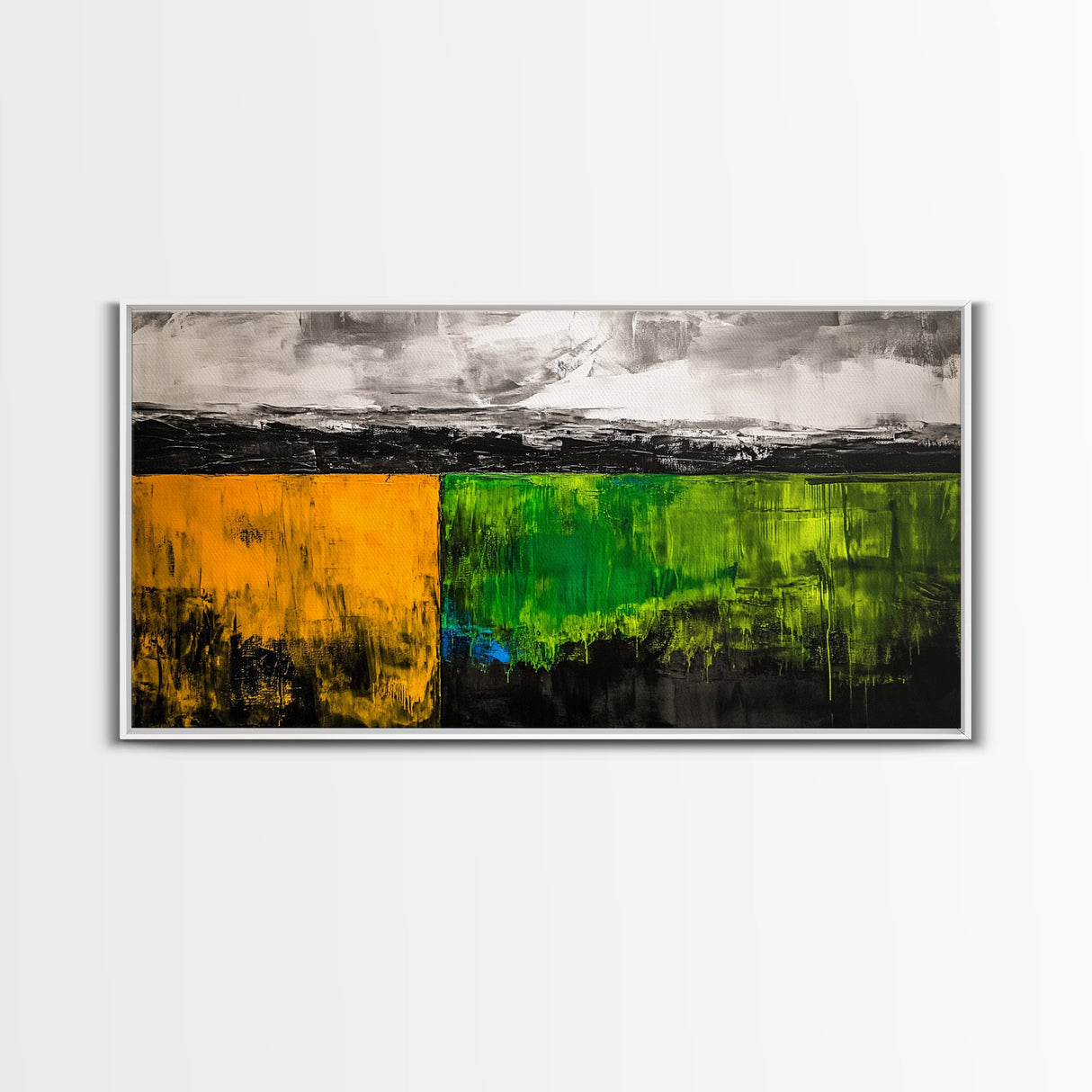 Abstract Landscape, Minimalist Art, Modern Wall Decor, Framed Canvas Print, Green and Gold Wall Art, Contemporary Home Decor