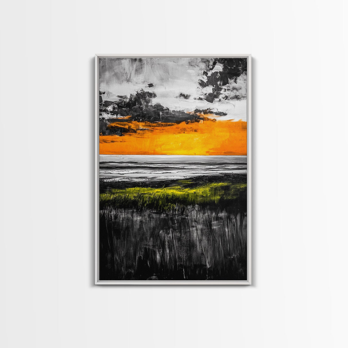 Sunset Glow, Orange Sky, Dramatic Landscape, Fall Wall Art, Framed Canvas Print, Nature Painting, Living Room Wall Art, Autumn Decor