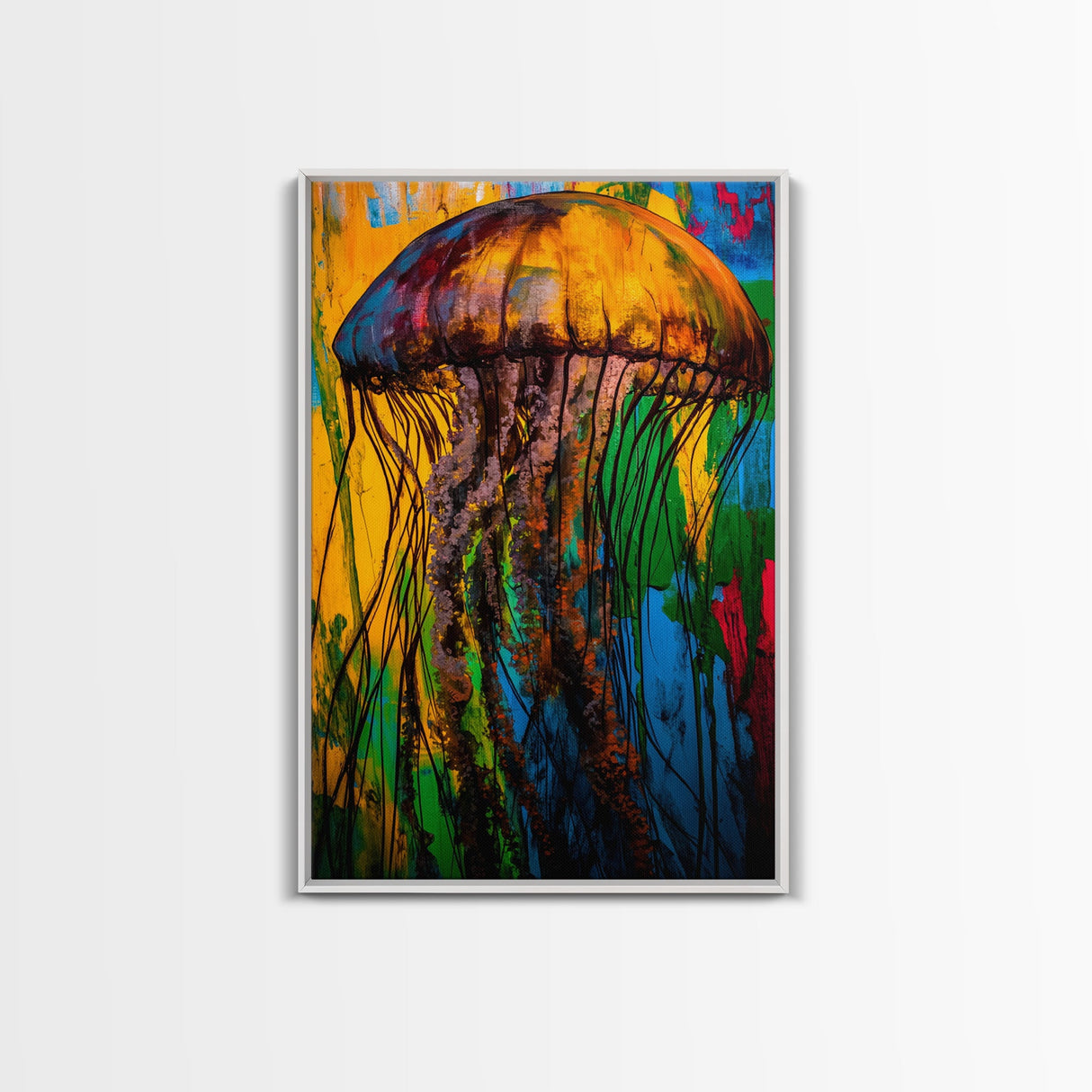 Jellyfish Abstract Art, Vibrant Ocean Painting, Colorful Marine Life Decor, Coastal Nautical Gift, Beach House Wall Art, Canvas Print
