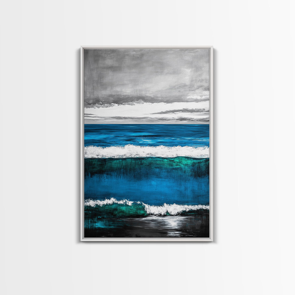 Ocean Waves, Coastal Abstract, Bold Blue, Canvas Print, Beach Wall Art, Modern Minimalist Painting, Bedroom Wall Decor