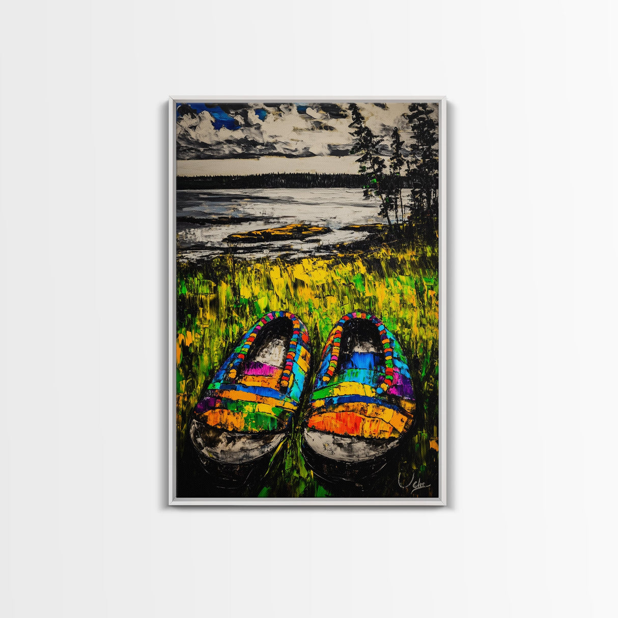 Boho Shoes, Colorful Summer Art, Coastal Decor, Relaxing Nature Scene, Eclectic Wall Art, Abstract Expressionism, Canvas Print