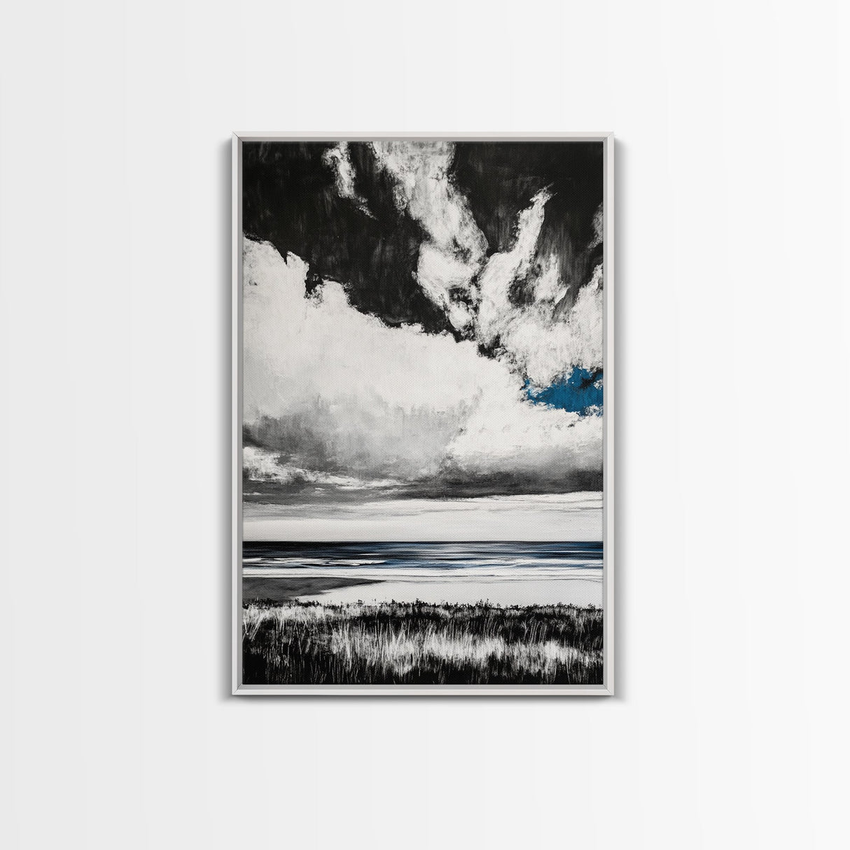 Ocean Serenity, Coastal Wall Art, Minimalist Seascape, Beach House Decor, Monochrome Landscape, Tranquil View, Canvas Print