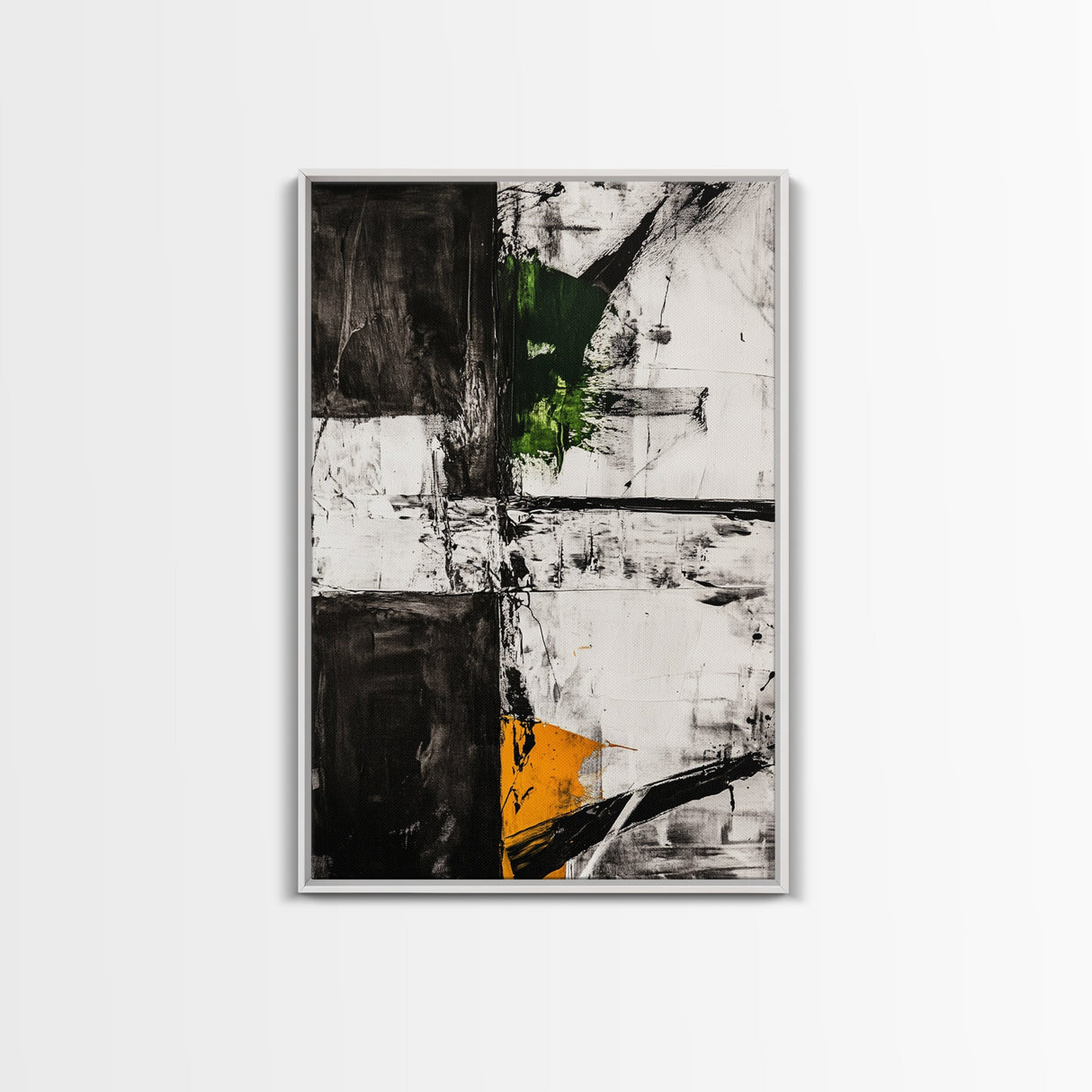Greenery Abstract Painting, Textured Black White Art, Canvas Print, Minimalist Wall Art, Living Room Decor, Modern Home Accent