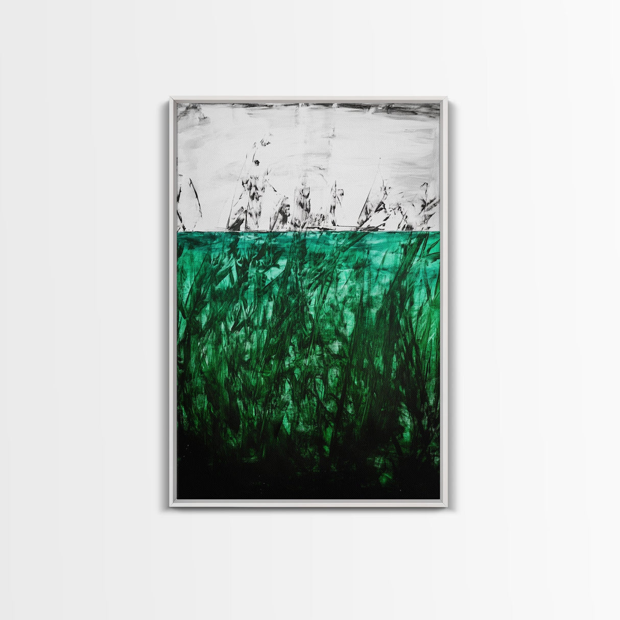 Abstract Grassland, Green Nature Art, Minimalist Botanical Wall Decor, Earthy Modern Print, Framed Canvas Print, Living Room Wall Art