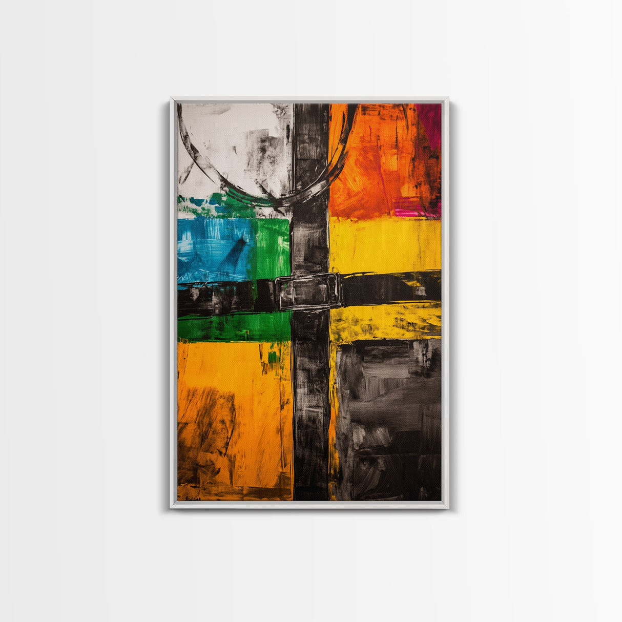 Industrial Abstract, Geometric Art, Bold Black and Yellow, Modern Wall Decor, Office Art, Contemporary Painting, Framed Canvas Print