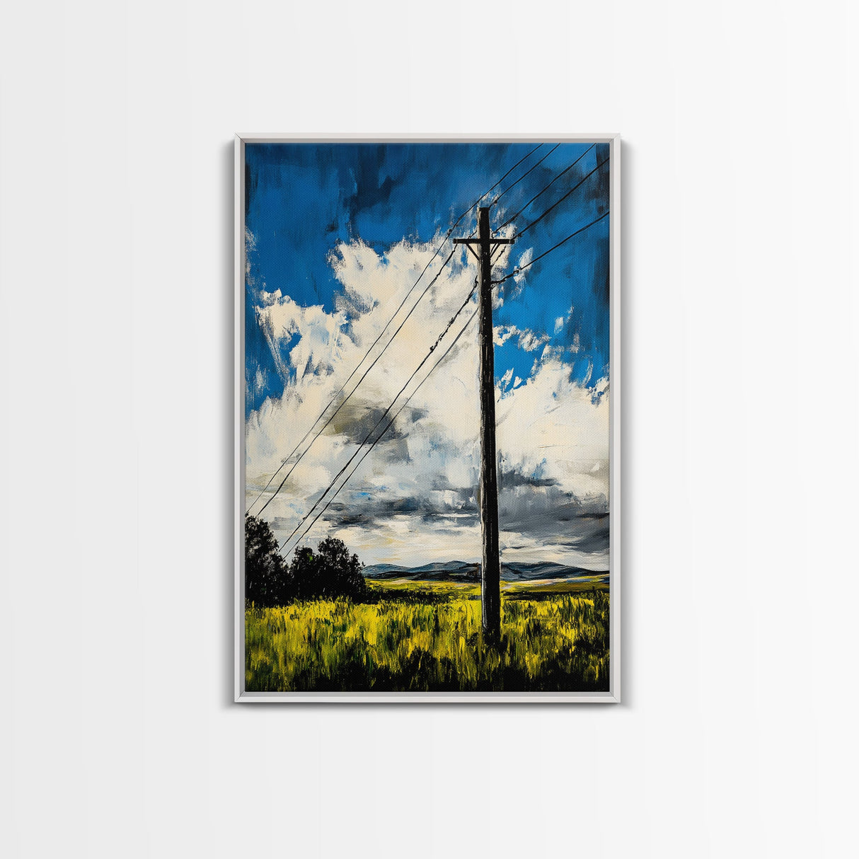 Power Lines, Rural Landscape, Country Wall Art, Modern Farmhouse Decor, Yellow Field Canvas Print, Minimalist Wall Art, Office Wall Decor