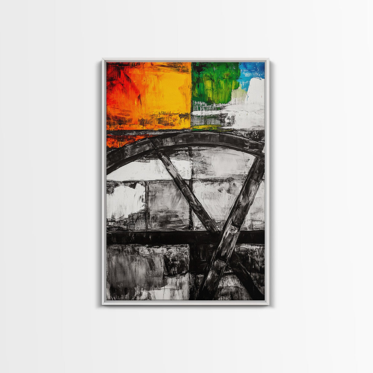 Industrial Abstract, Modern Wall Art, Bold Textured Painting, Framed Canvas Print, Contemporary Office Decor, Unique Statement Piece