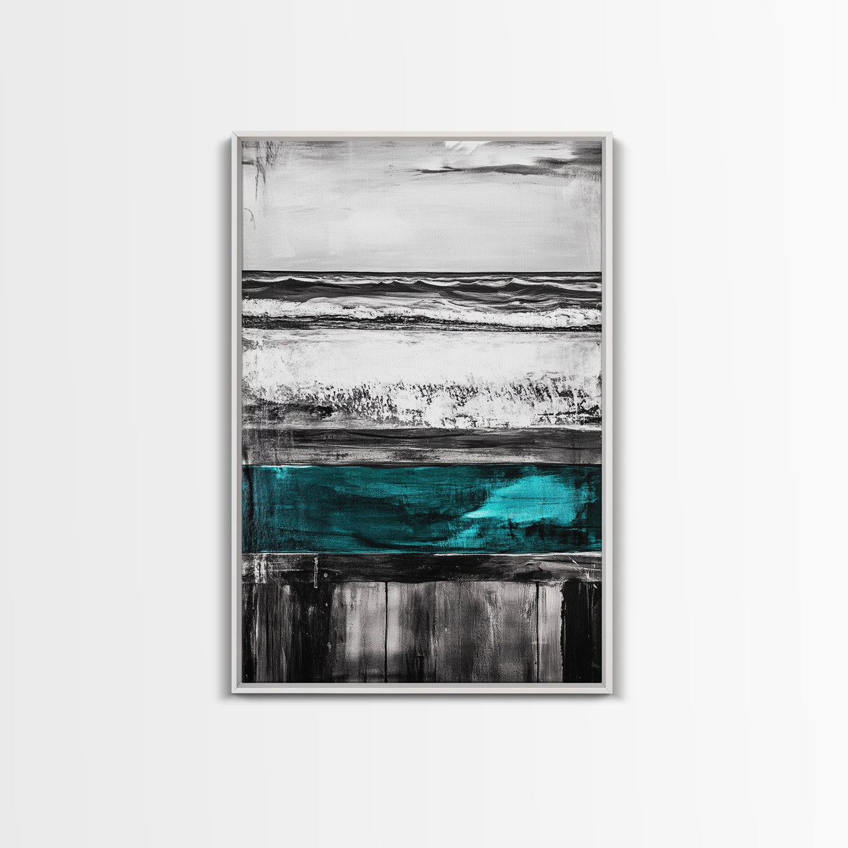 Ocean Waves, Modern Coastal Art, Textured Beach Scene, Nautical Wall Decor, Relaxing Living Room Art, Framed Canvas Print