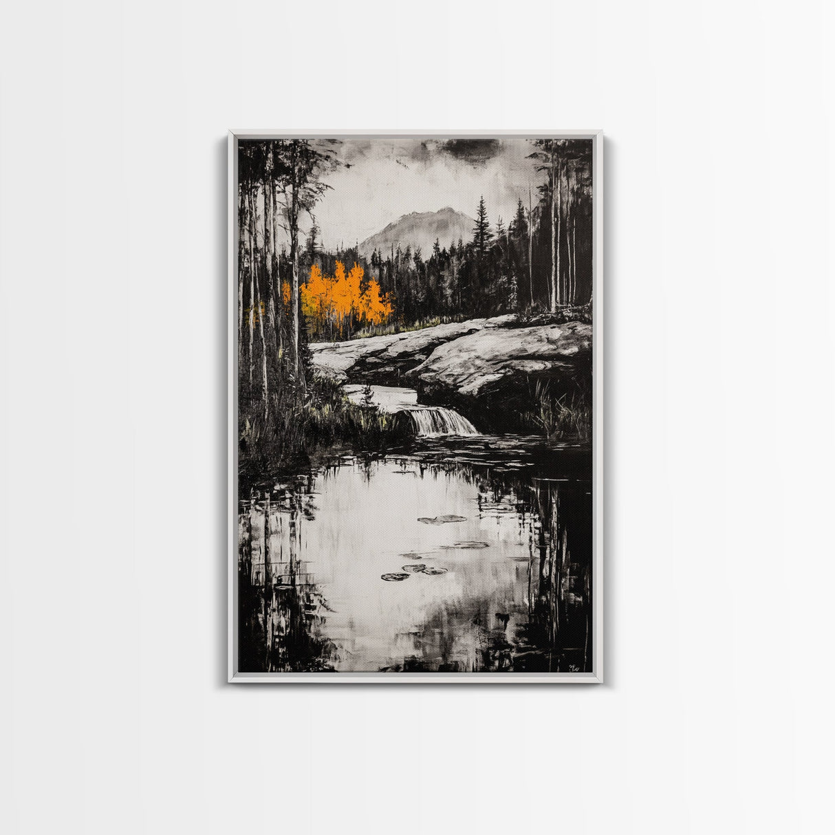 Mountain Stream, Autumn Forest, Nature Landscape Art, Cabin Decor, Wilderness Scenic Print, Living Room Wall Art, Canvas Print