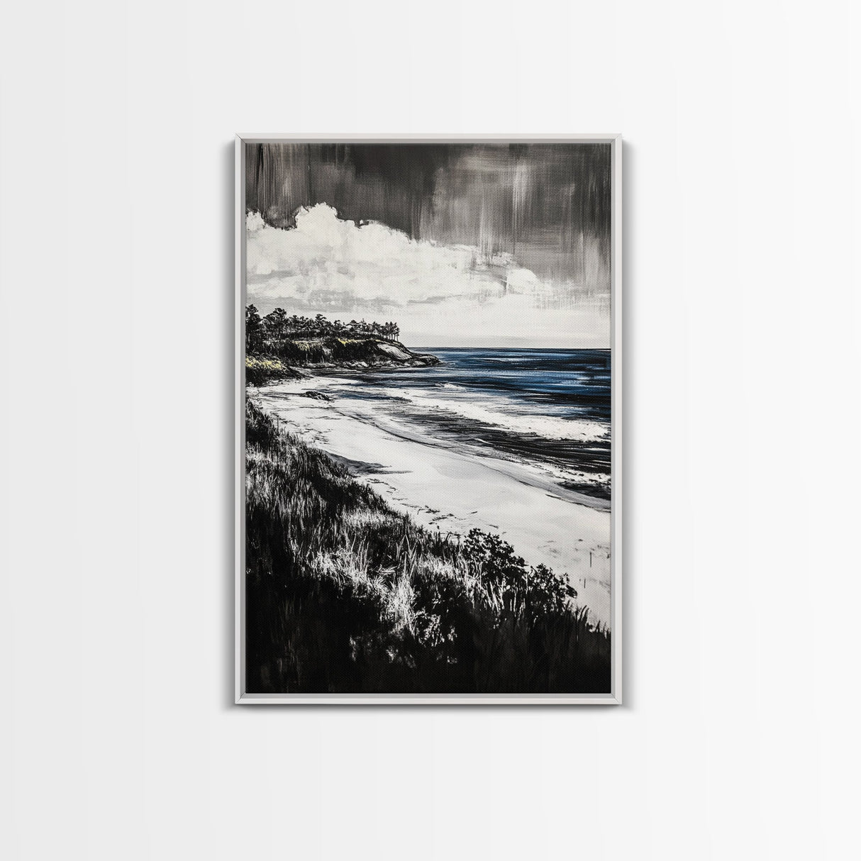 Ocean View, Coastal Landscape, Blue Wave, Framed Canvas Print, Beach House Decor, Modern Wall Art, Minimalist Seascape, Large Wall Art