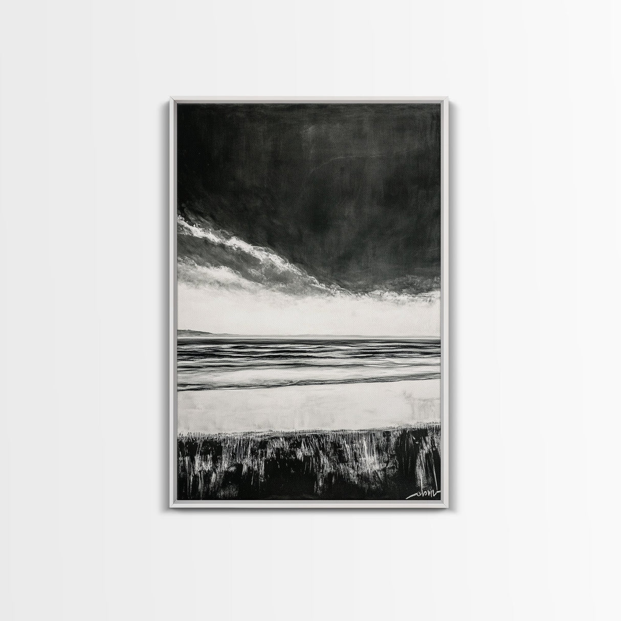 Dark Sky, Ocean Storm, Dramatic Seascape, Canvas Print, Moody Wall Art, Modern Coastal Decor, Nautical Painting, Living Room Art