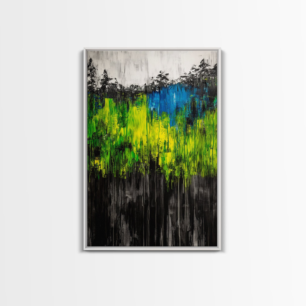 Vibrant Forest, Green Abstract, Textured Landscape, Framed Canvas Print, Boho Wall Art, Nature Inspired, Eclectic Home Decor